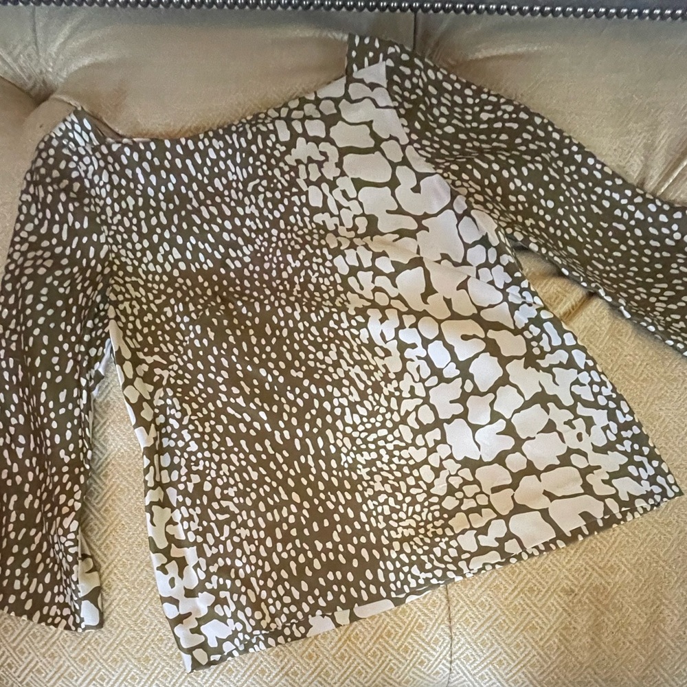 J.Crew Silk Giraffe Print Top - please see pic of mark on back shoulder